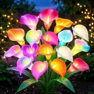 SummerVibes KOOPER Solar Lights Outdoor Decorative, Color Changing Solar Garden Lights With 20 Calla Lily Flower Lights, Solar Flowers Outdoor Waterproof IP65 For Yard Lawn Garden Decor, Gift For Women Mom 4 Pack