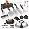 VEVOR 28PCS Stainless Steel Griddle Accessories Kit with Handles - BBQ Grill Utensils Set, Barbecue Utensils Including Enlarged Spatula, Basting Cover, Tong, Burger Press, Carry Bag for Outdoor BBQ Teppanyaki Meat Prep,toolupgrade