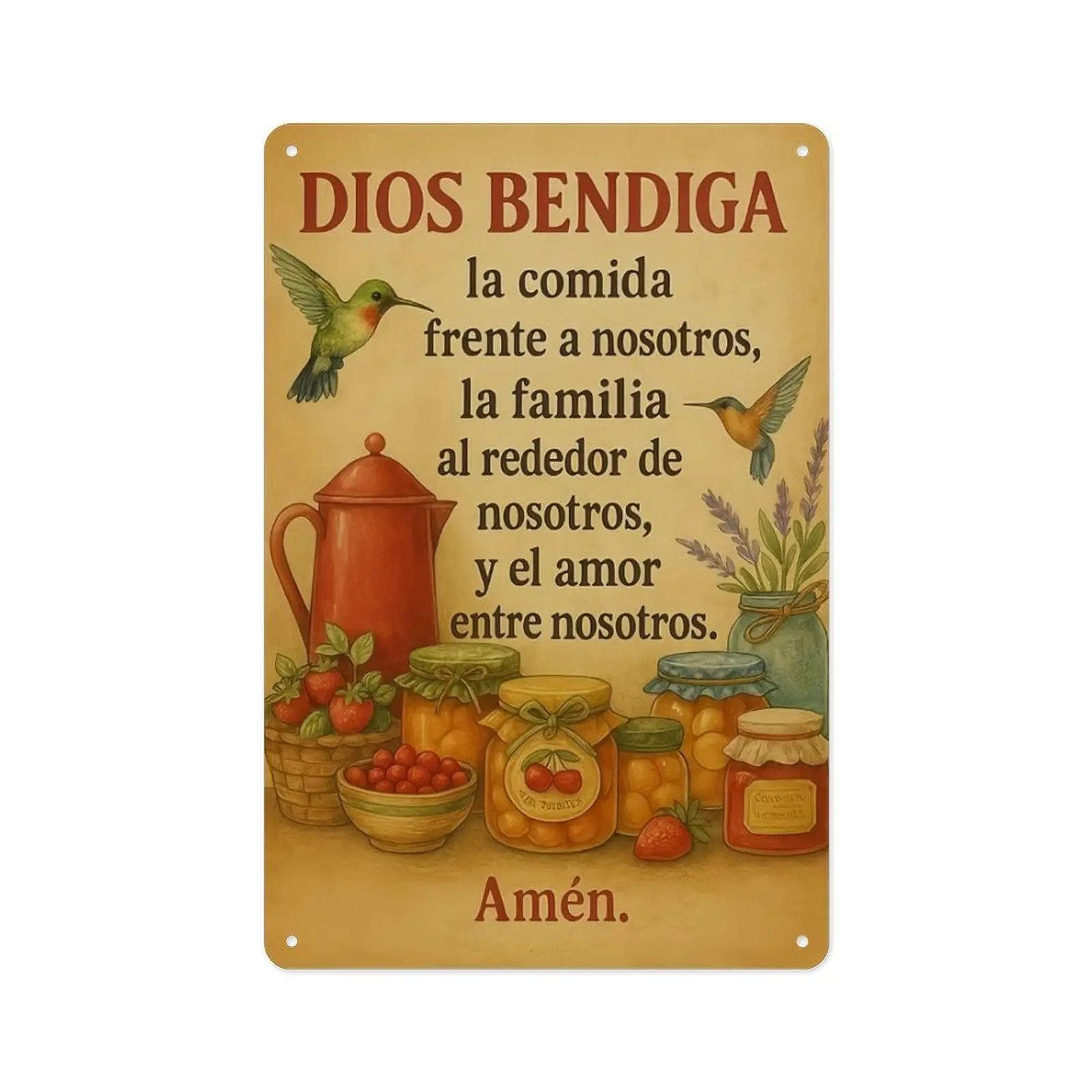 20x30cm (7.9x11.8in) Strong Tough Aluminium Metal Sign - Pre-Drilled 4-Pin Holes, Smooth Rounded Corners - Spanish "Dios Bendiga" Kitchen Prayer Home Decor Plaque, Kitchen Decor, Traditional, Pre-Drilled Holes