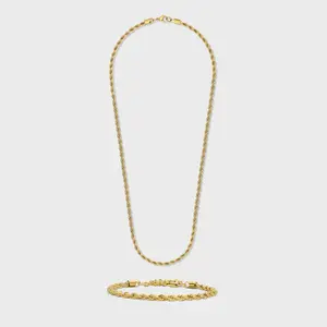 Rope Chain + Bracelet (14K Gold Plated) - 4mm