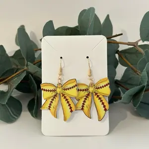 Cute Softball Bow Dangle Earrings