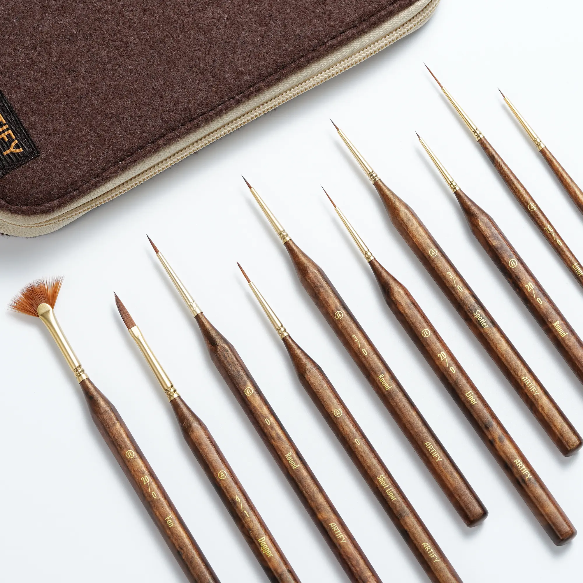 Back to School Essential - ARTIFY 10pcs Fine Bristle Extreme Detail Painting Brushes Set with Felt Bag, Ferrules for Brush Protection & Dagger for Fine Fill, for Art Enthusiasts' Miniatures & Precision Work, Artistry