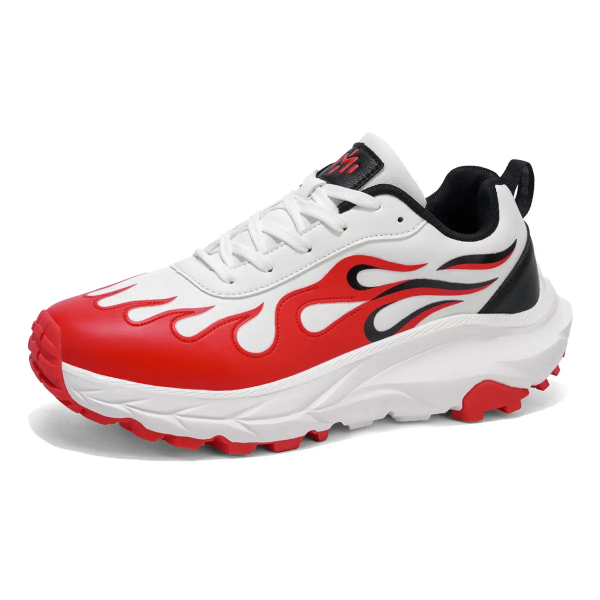 Women's Flame Pattern Fashion Sneakers High-Impact Graphic Design Durable Leather Construction Comfort Platform Sole Advanced Cushioning System Perfect for Streetwear and Social Style Red/White