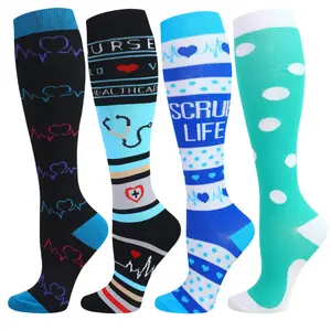 3/4 Pairs Printed Compression Socks for Women & Men, Fashionable  Knee-High Socks for Walking, All Seasons,Unisex, Support Sock