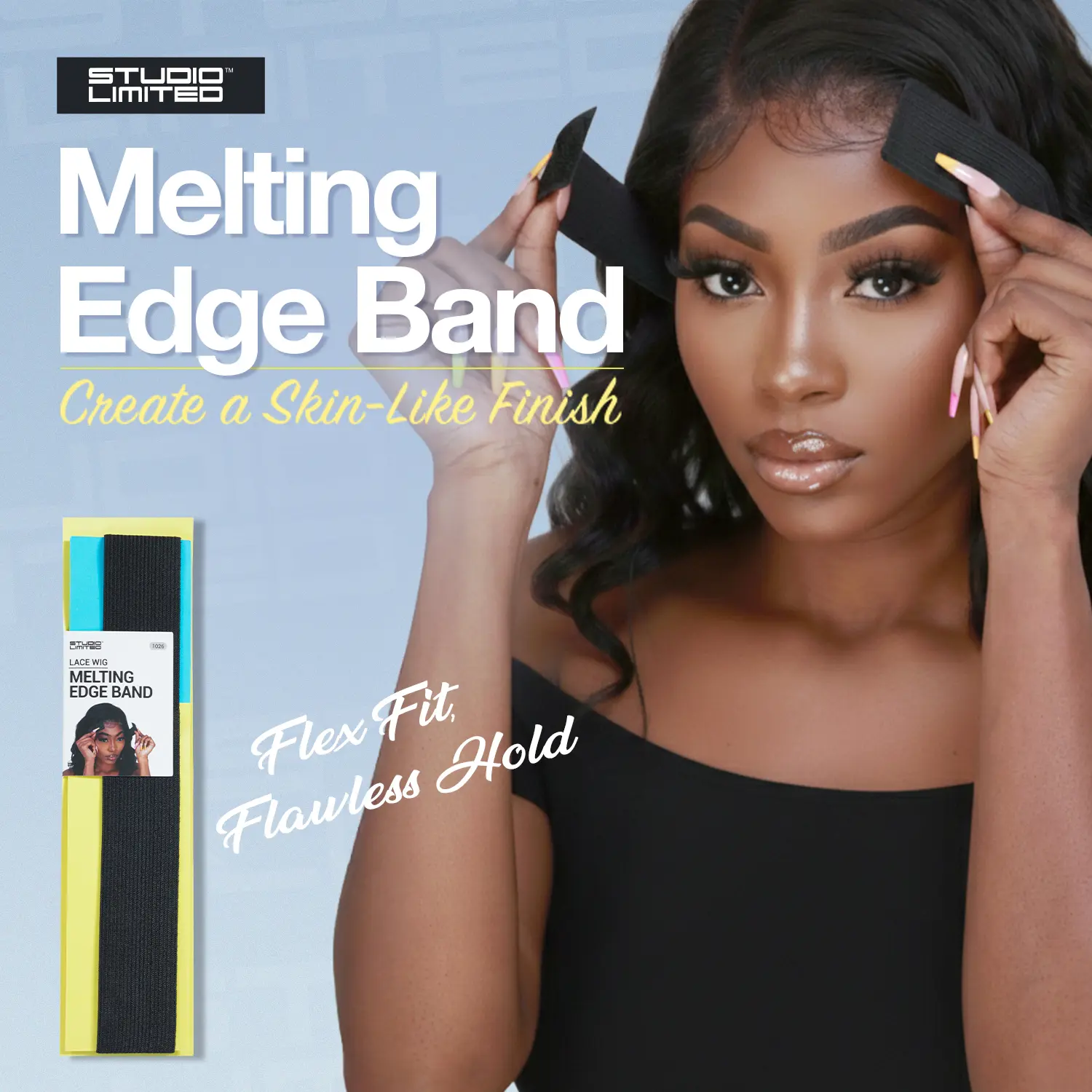 Studio Limited Elastic Wig Bands, Glueless Edge Wrap for Melting Lace, Adjustable Velcro to Secure Your Wig, Non-Slip, 3 Pcs