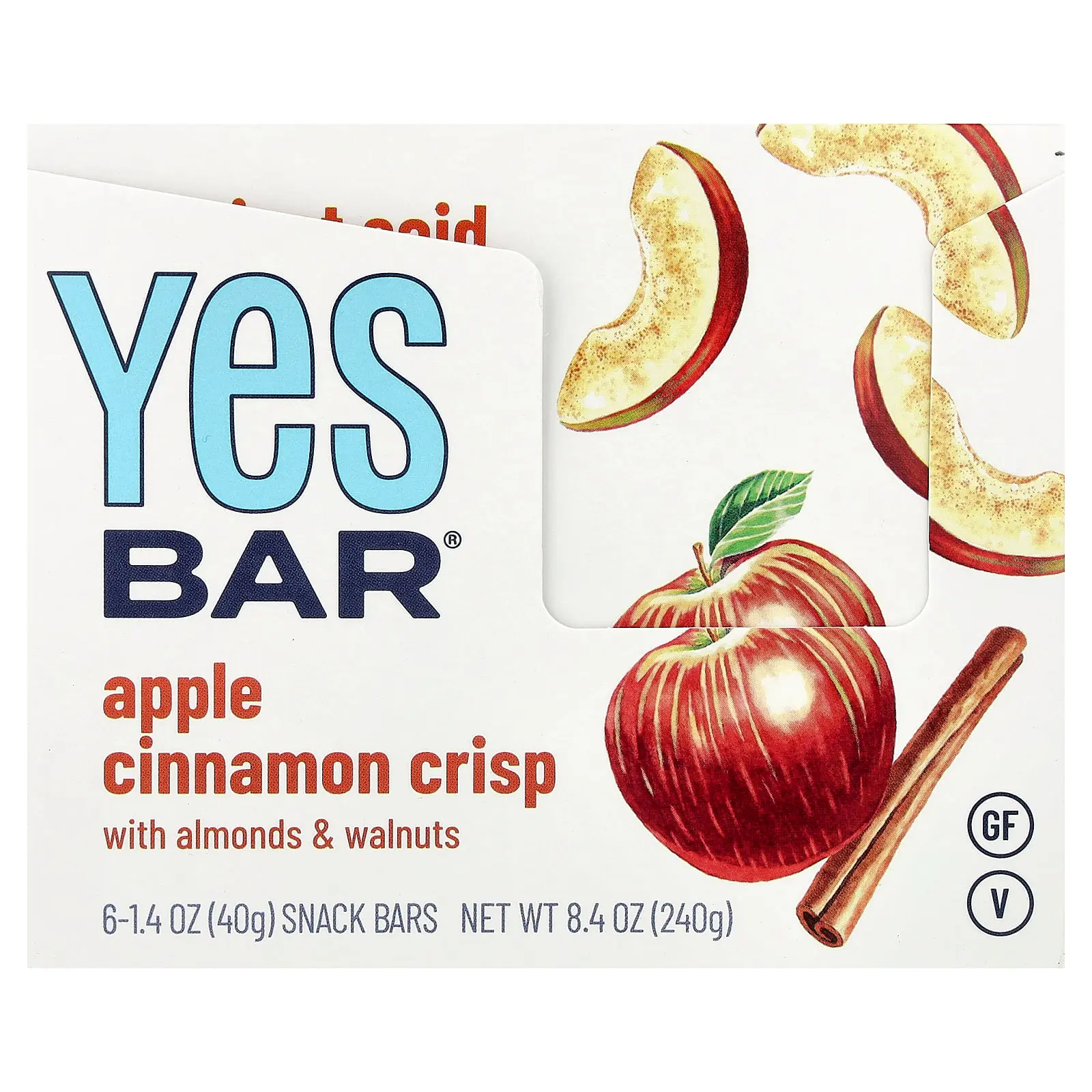 Yes Bar Snack Bar, Apple Cinnamon Crisp with Almonds & Walnuts, 6 Bars, 1.4 oz (40 g) Each