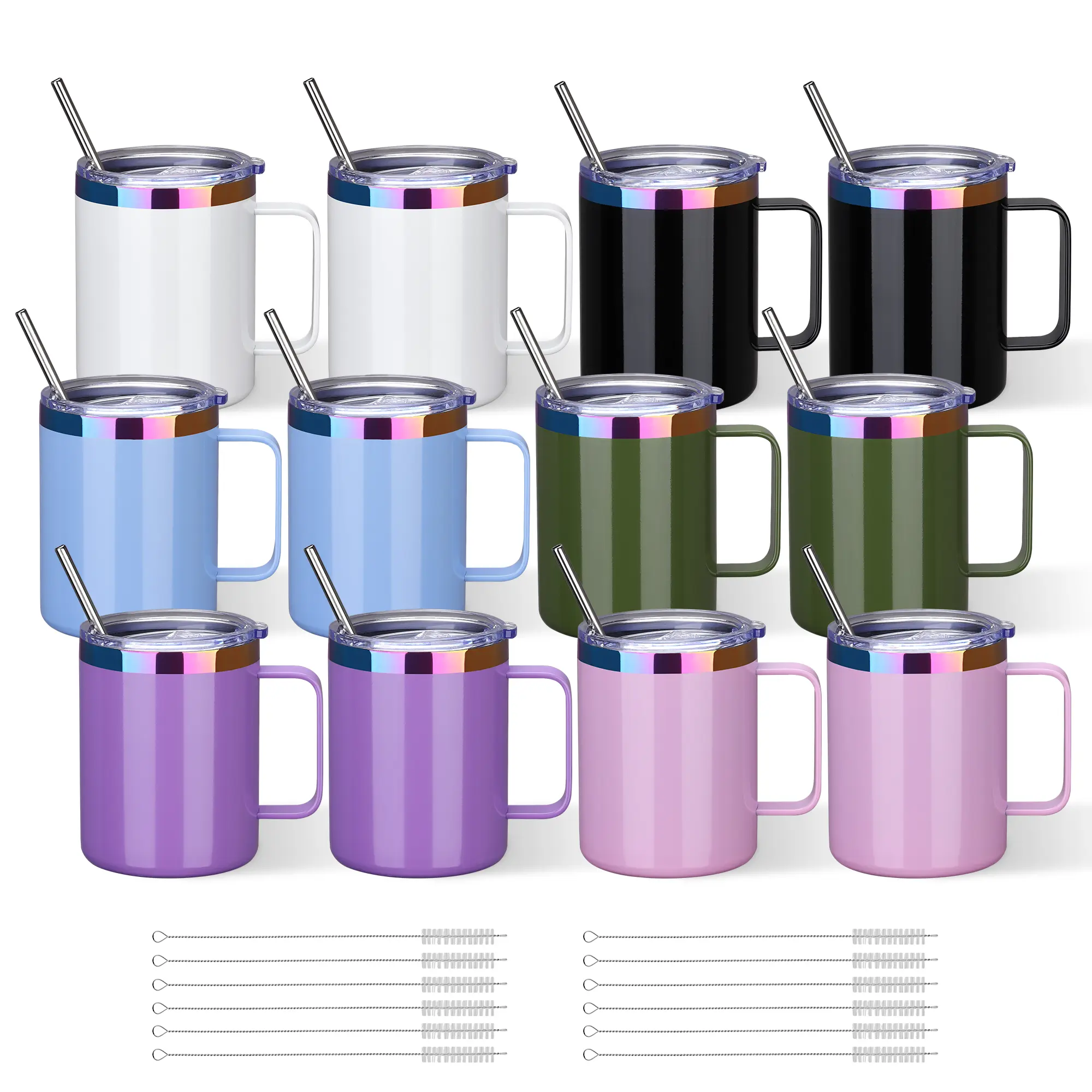 FASTSUB 12 oz Polished Mixed Colors Rainbow Plated Stainless Steel Tumbler 12-Pack - Ready-to-Gift Boxes, Lids, Metal Straws Included, Double Wall Vacuum Insulated Portable Drinkware for Engraved Custom Designs, Ideal for Gift-Giving, Retail Shelves, Glos