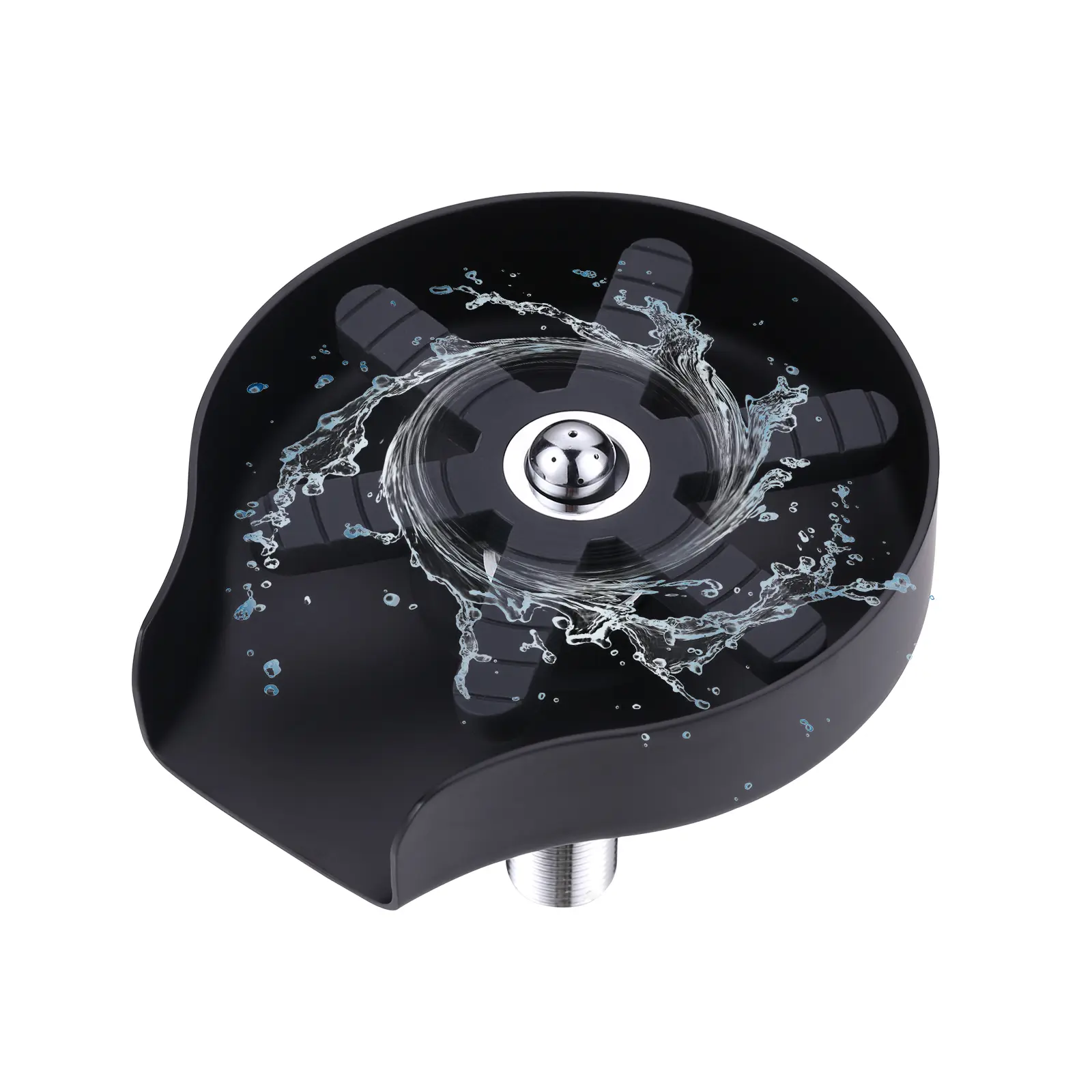 WOWOW Stainless Steel Glass Rinser, Matte Black Water-Powered Automatic Cup & Bottle Washer, Easy-to-Use Kitchen Sink Accessory with Rinser Fountain Kitchen Fixture Accessories