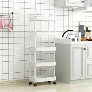 Five-Tier Rolling Kitchen Cart with Wheels, Durable Plastic Storage Rack, Snacks Books Home Organization, Easy Assembly, Space-Saving Design