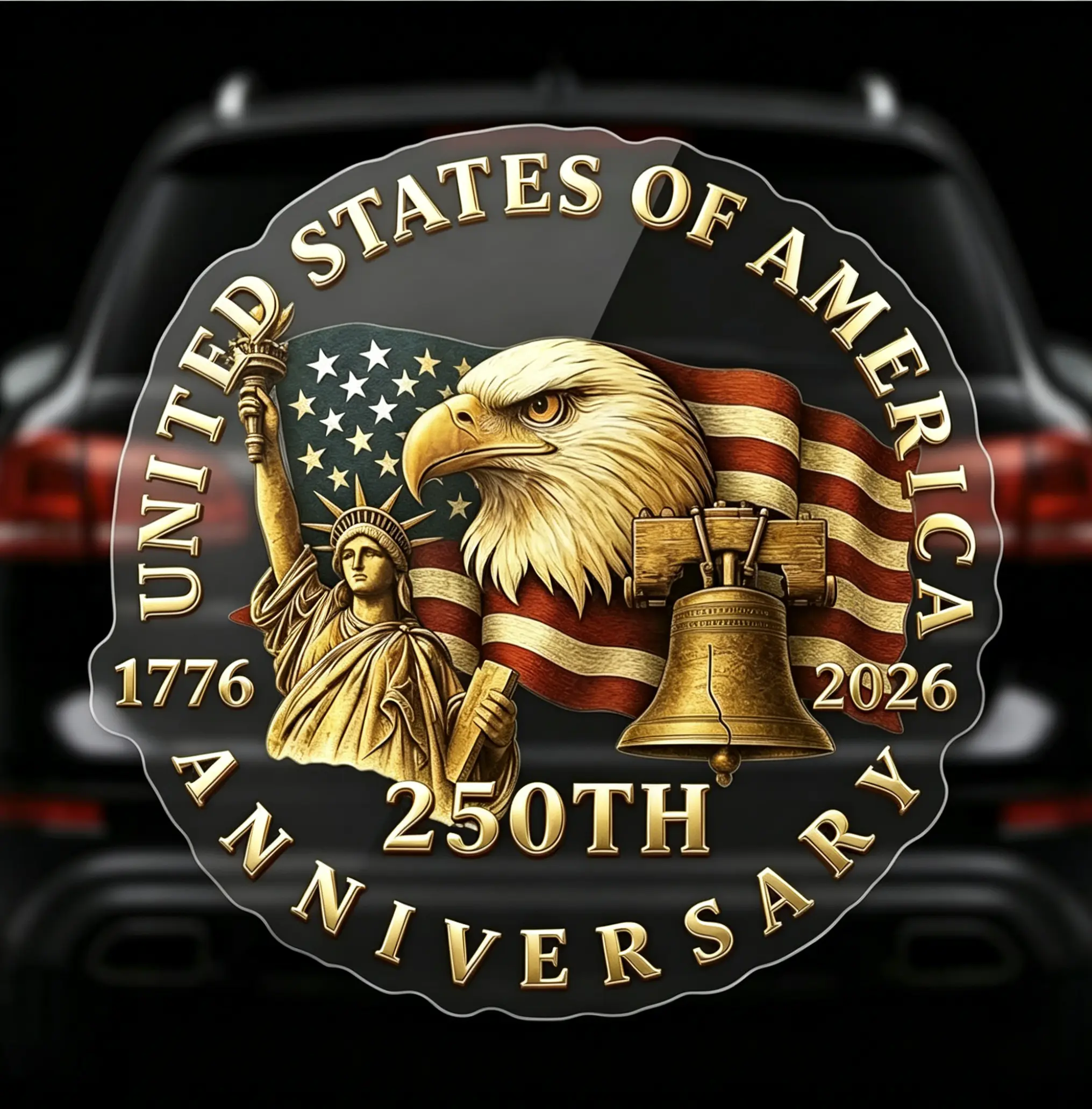 America250 Patriotic Water Resistant Automotive Vinyl Decal - 1776-2026 Pride Decal for Cars, Independence Day USA Merchandise, Bumper Sticker for Vehicles, Laptop Decor