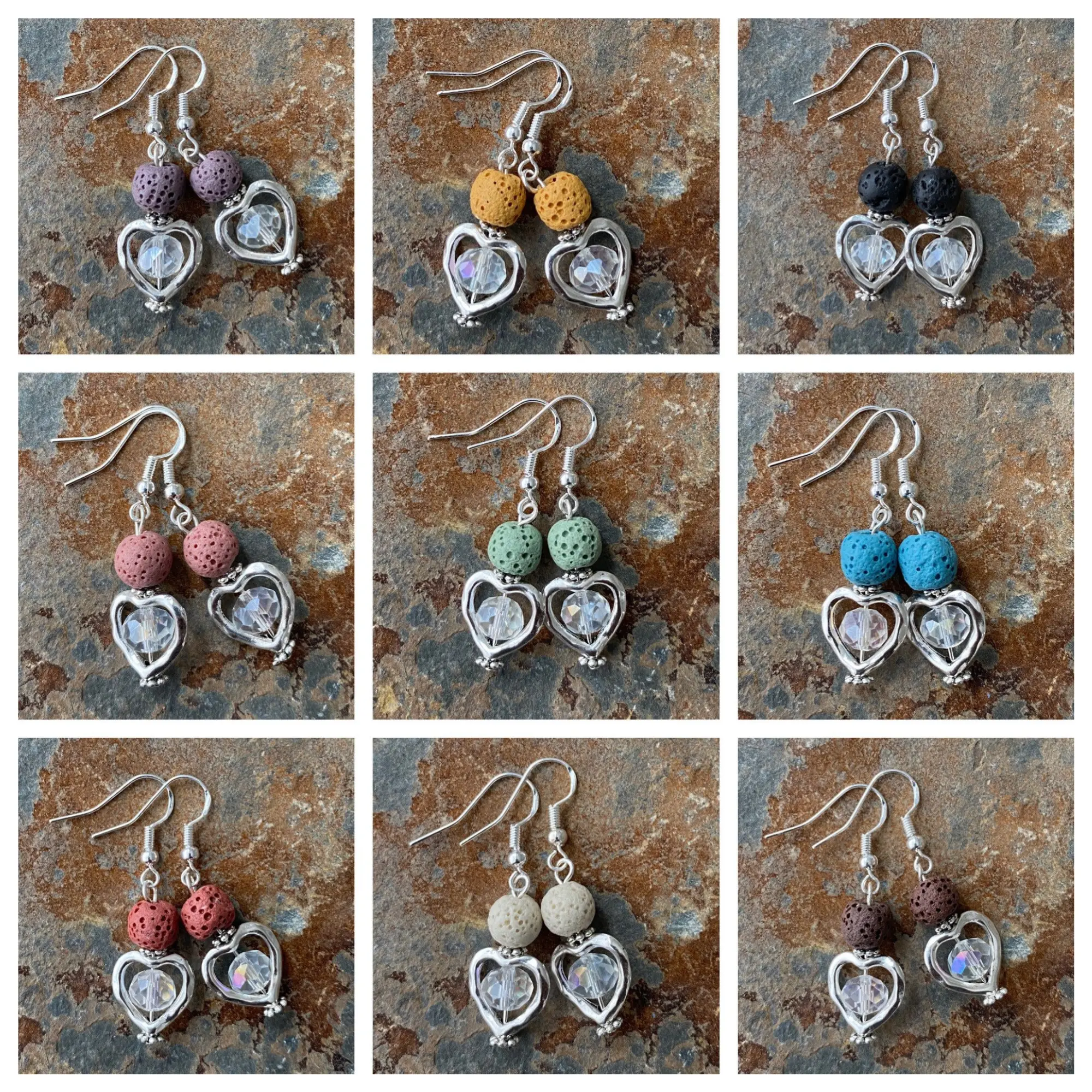 Diffuser Earrings, Heart Earrings, Lava Bead Earrings, Lava Stone Earrings, Lava Rock Earrings, Anxiety Earrings, Gift for Her.