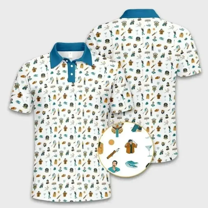 Classic Polo Shirt Featuring Whimsical Character and Lifestyle Icon Print