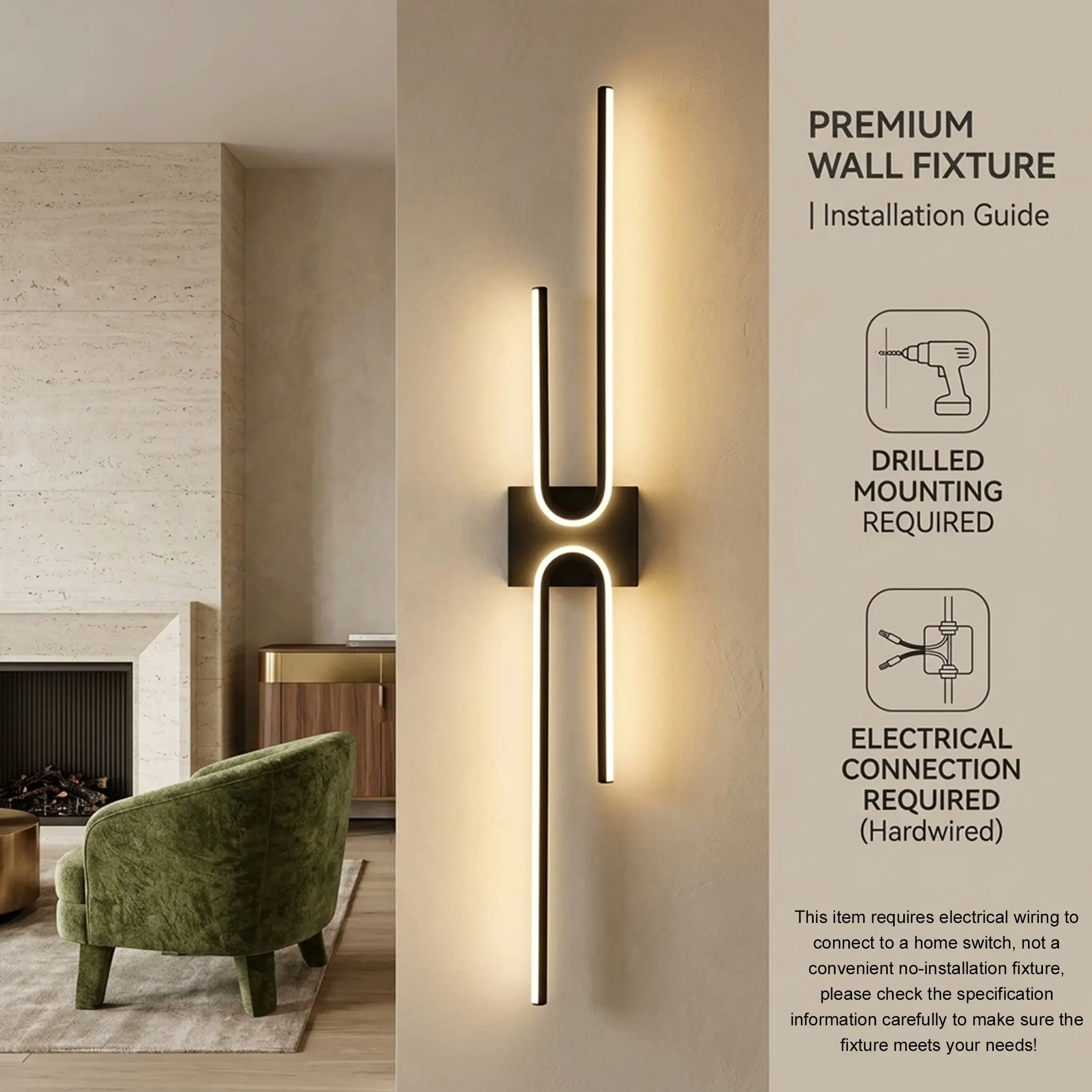 1Pcs U-shaped Wall Lamp, LED Strip Wall Light, LED Wall Sconces, Hardwired with Drilled Mounting, For Living Rooms, Bedrooms, Minimalist Indoor Decor Wall Light, Home Decor Lighting, Indoor Decorative Light, Interior Led Lights