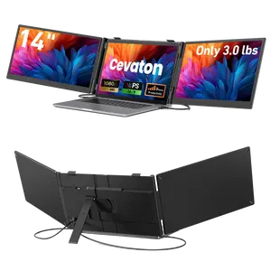 Cevaton 14" Dual Laptop Screen Extender, Ultra-Slim 3.0 lbs Dual Portable Monitor for Laptop, Back Ports for Less Cable Mess, Fits 13.3"-17.3" Laptops, Check Dual Display Support, 4th of July Gifts