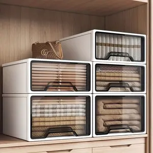 3-Piece Stackable Drawer Organizer Set, Ideal for Clothes, Closet Organization, Files, Home Items, Foldable Storage Cabinet, Large Storage Box, Easy Clean