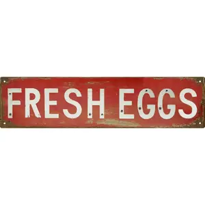 Retro Chicken Themed Metal Tin Sign, 4x16 in Lightweight Rustic Red Distressed Wall Decor, for Kitchen, Porch, Unique Holiday Gift (Home Supplies Plaques & Signs)