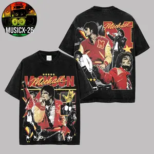 [X-26] Michael Jackson Thriller Era Performance Graphic High-Quality Acid Washed Cotton T-Shirt, Vintage Michael Jackson Retro Concert Collage Fan Merch Tee, King of Pop Classic Dance Pose Graphic Shirt, MJ Collector Edition Music Fan Gift Tee