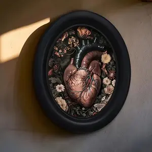 Vintage Gothic Heart Shaped Oval Floral Photo Frame with Flowers, PVC Material, Wall Sculpture and Home Decor, Halloween and Thanksgiving Decoration