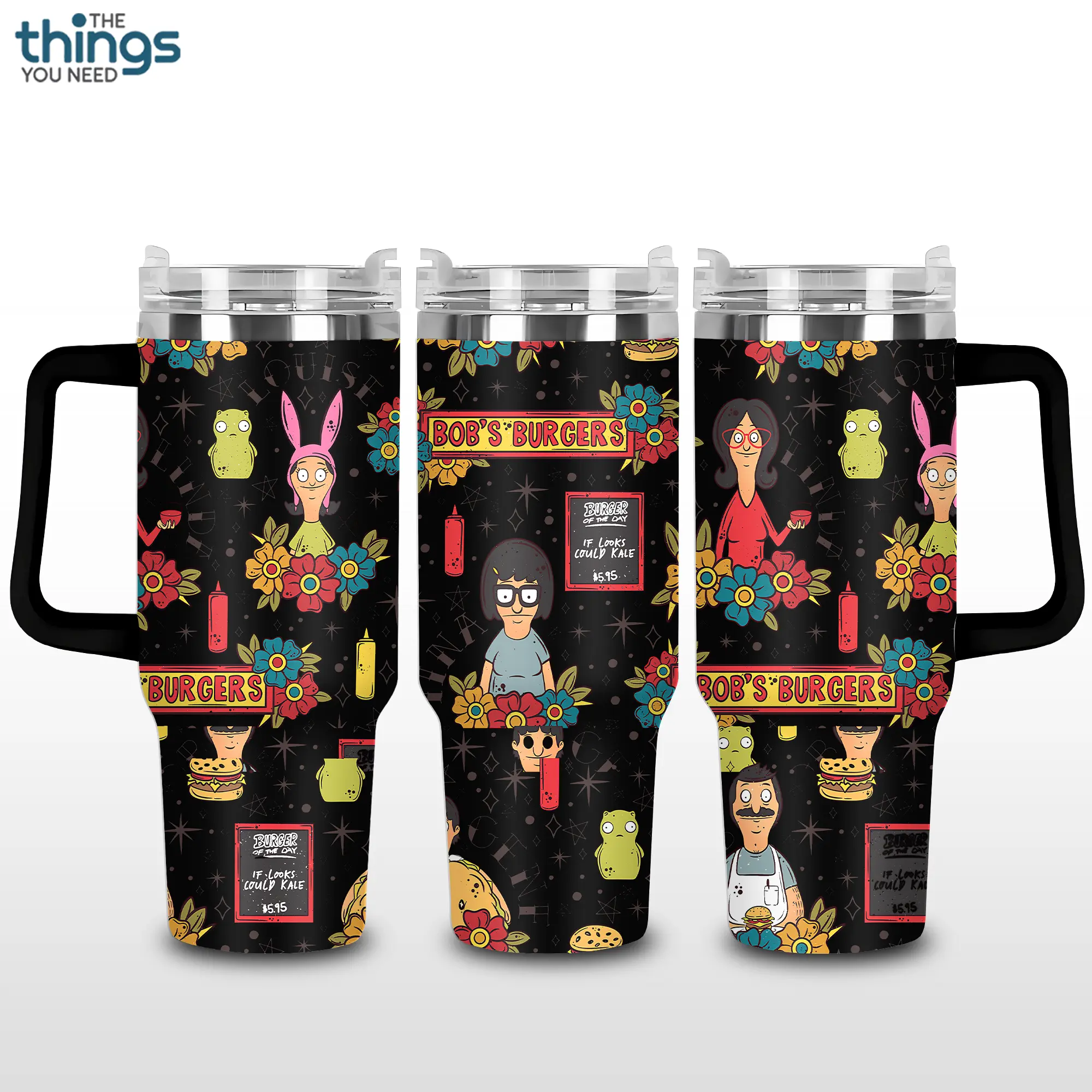 Bob’s Burgers 20oz - 40oz With Handle Tumbler, Cartoon Family Stainless Steel Tumbler, Funny TV Show Fan Gift, Animated Drinkware, Perfect Gift For Cartoon Lovers