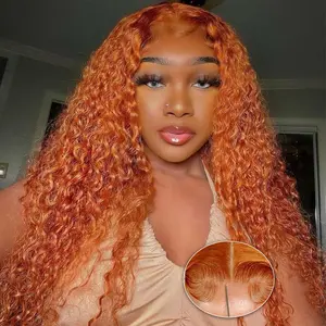 Unipearl Ginger Orange Wear and Go Glueless Wigs Human Hair Pre Plucked Pre Cut 180% Density HD Deep Wave Lace Front Wigs Human Hair 4x4 Lace Closure Wigs for Beginner Wet and Wavy Ready to Wear