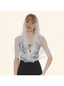 New black and white eyelash round veil, spring and summer lace breathable veil for women