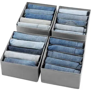 Jeans Drawer Organizers for Clothing 5 Compartment Wardrobe Storage Box Washable Organizer for Folded Clothes Pants Leggings T-shirts (Grey)