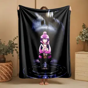 1 piece "Daki and Kintaro in the Shadow of Muzan Kibutsuji from Demon Slayer" themed flannel blanket - Flannel blanket with modern design, suitable for sofas and beds, all-season use, super soft and comfortable, digitally printed pattern, 100%