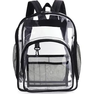 wowmtn 400063lbk WOWMTN Clear Backpack (Clear/Black) Heavy Duty PVC Transparent Backpack with Reinforced Strap for College
