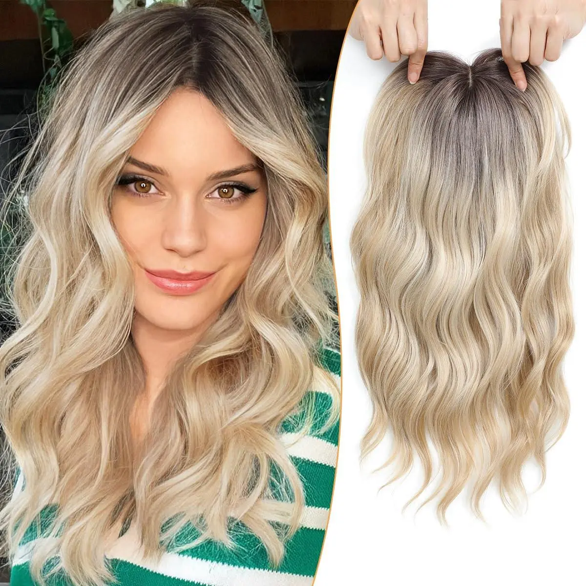 PANEWAY 16 Inch Wavy Hair Topper for Women – 6.5"x6.5" Large Base, Synthetic Wavy Topper, Clip-In Hairpiece for Thinning Hair, Ladies Wiglet, Natural Volume & Coverage