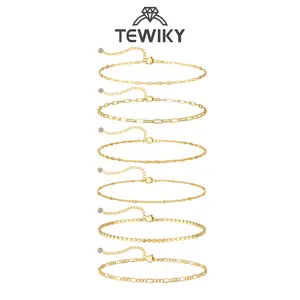 TEWIKY Waterproof Ankle Bracelets for Women,  Women 6PCS Thiny Herringbone Box Paperclip Figaro Cuban Link Anklet Set Dainty Gold Jewelry for Women Cute Summer Beach Jewelry For Valentine's Day gifts summerwins