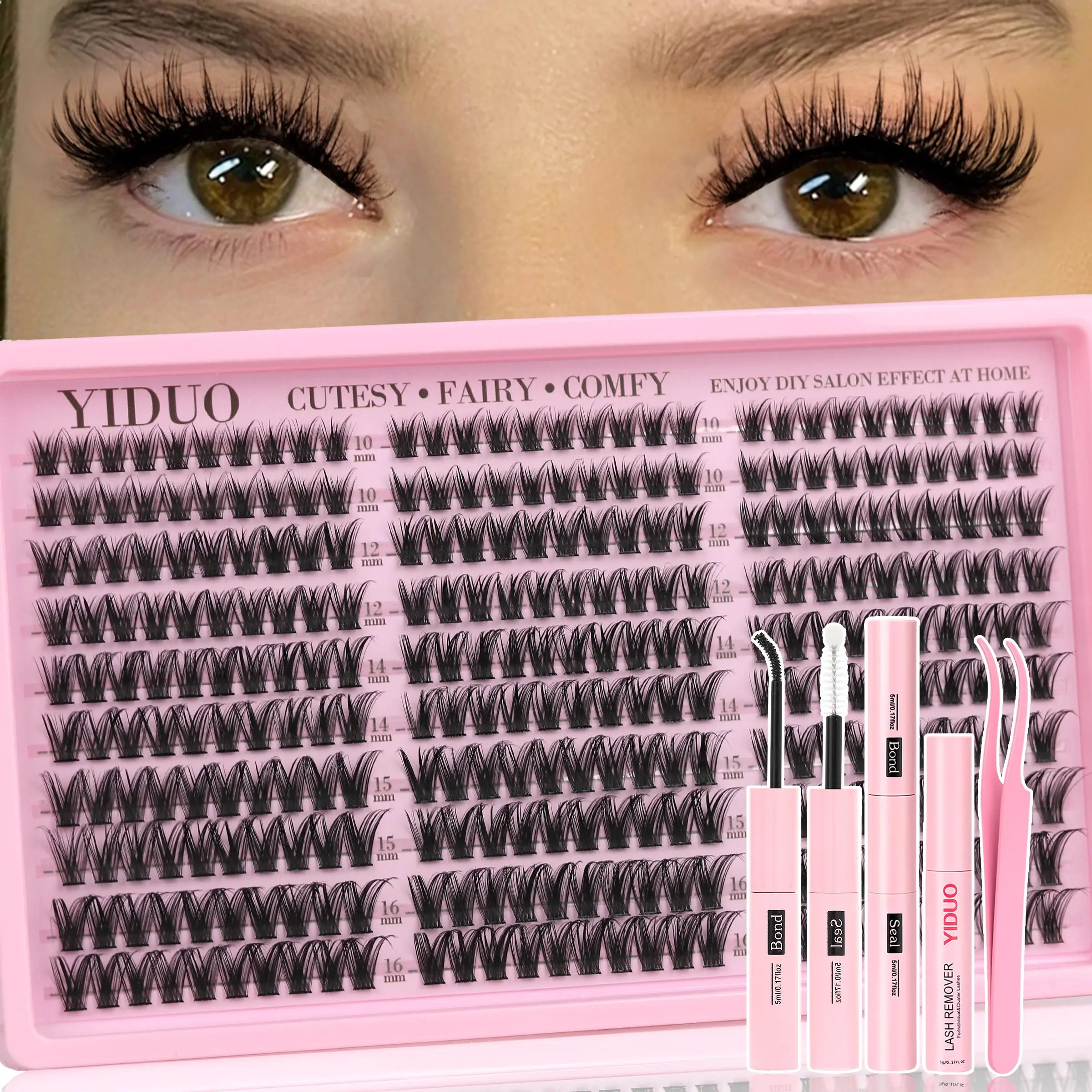 Curvature Wispy Individual Lashes Kit, High Quality Eyelashes, 10-16mm Mixed Length Curved Lash Clusters with Eyelash Glue & Tweezers, Eye Makeup Enhancement Tool for Women, Cosmetic