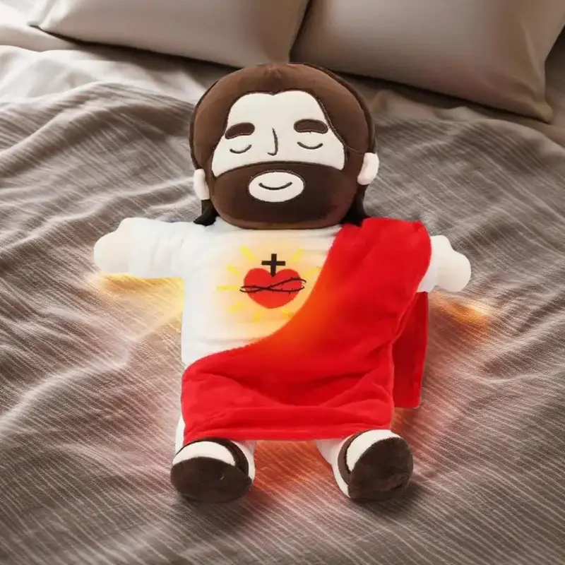 Jesus Plush Doll with Light&Sound,Calming Sleep Companion,Christian Gift for kids&Adults,Stress Relief, Cuddly Soothing Companion with Blue Sash Gift, Jesus Stuffed Animal Breathing Plushy Toy, Easter Gifts,Rhythm Soothing Plush Toy
