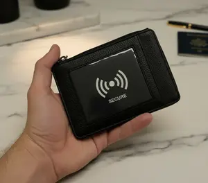 Black, Pocket Wallet RFID Blocking Thin Leather Card Case with Gift Box