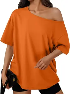 2026 Women Summer Casual Off Shoulder T Shirts Batwing Short Sleeve Loose Solid Color Basic Tee Tops