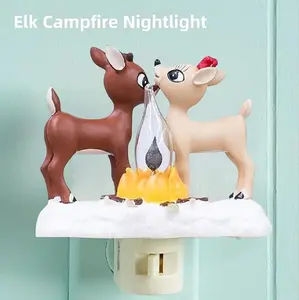 2026 Halloween 3D Deer Night Light, Spooky Night Light. Campfire Night Light,Christmas Eve Campfire Flickering Night Light,120V Plug-in Powered for Festive Ambiance