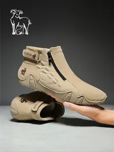 Men's Retro Zipper Boots, Comfortable Mid-Calf Casual Shoes, Fashion Party Footwear, Motorcycle Style Ankle Boots, All-Season PU Leather