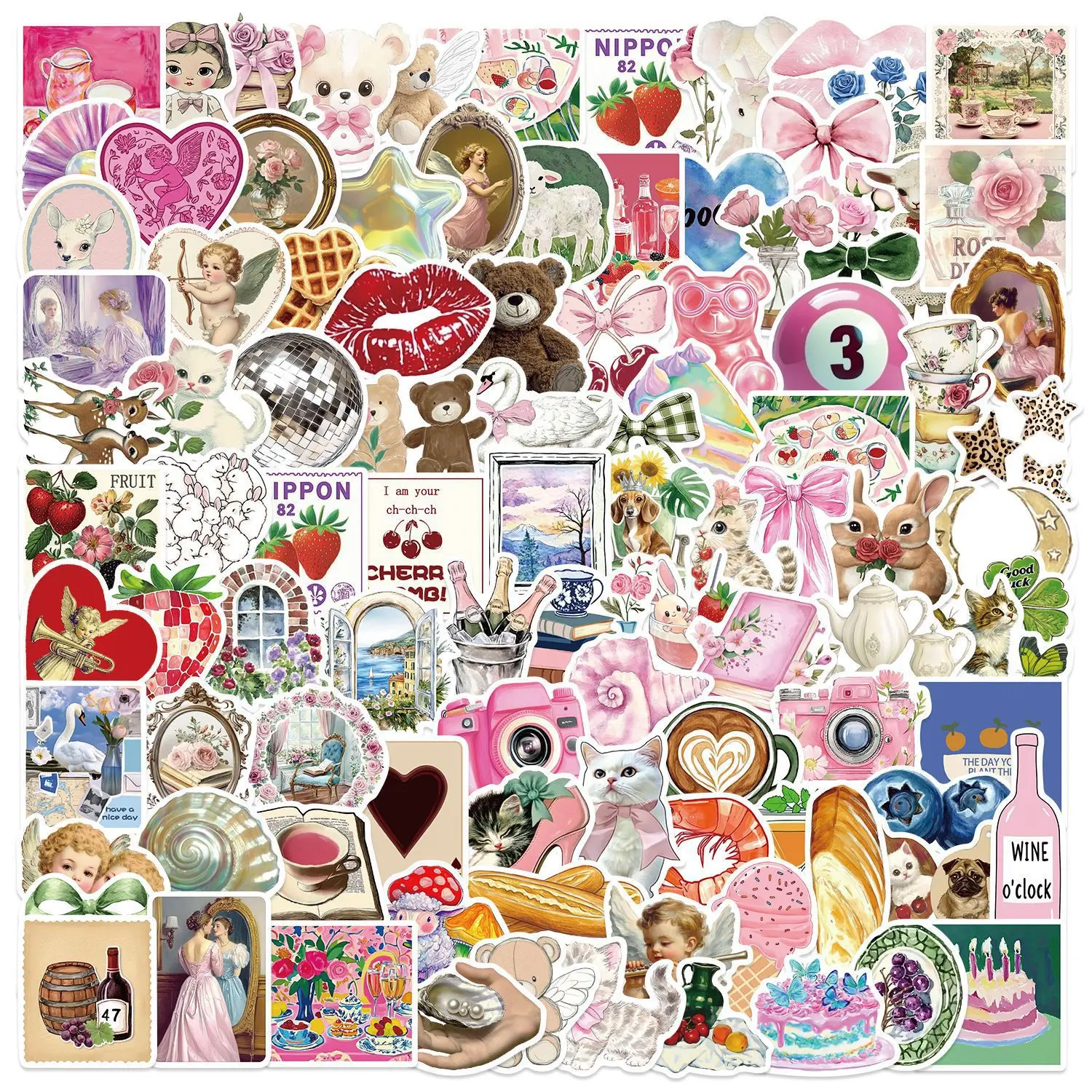 100 pieces of Y2K pink aesthetic stickers for decorating guitar, notebook, luggage, DIY waterproof sticker sheets, Adhesive Art Stickers, Decoration Sticker, Decorative Stickers