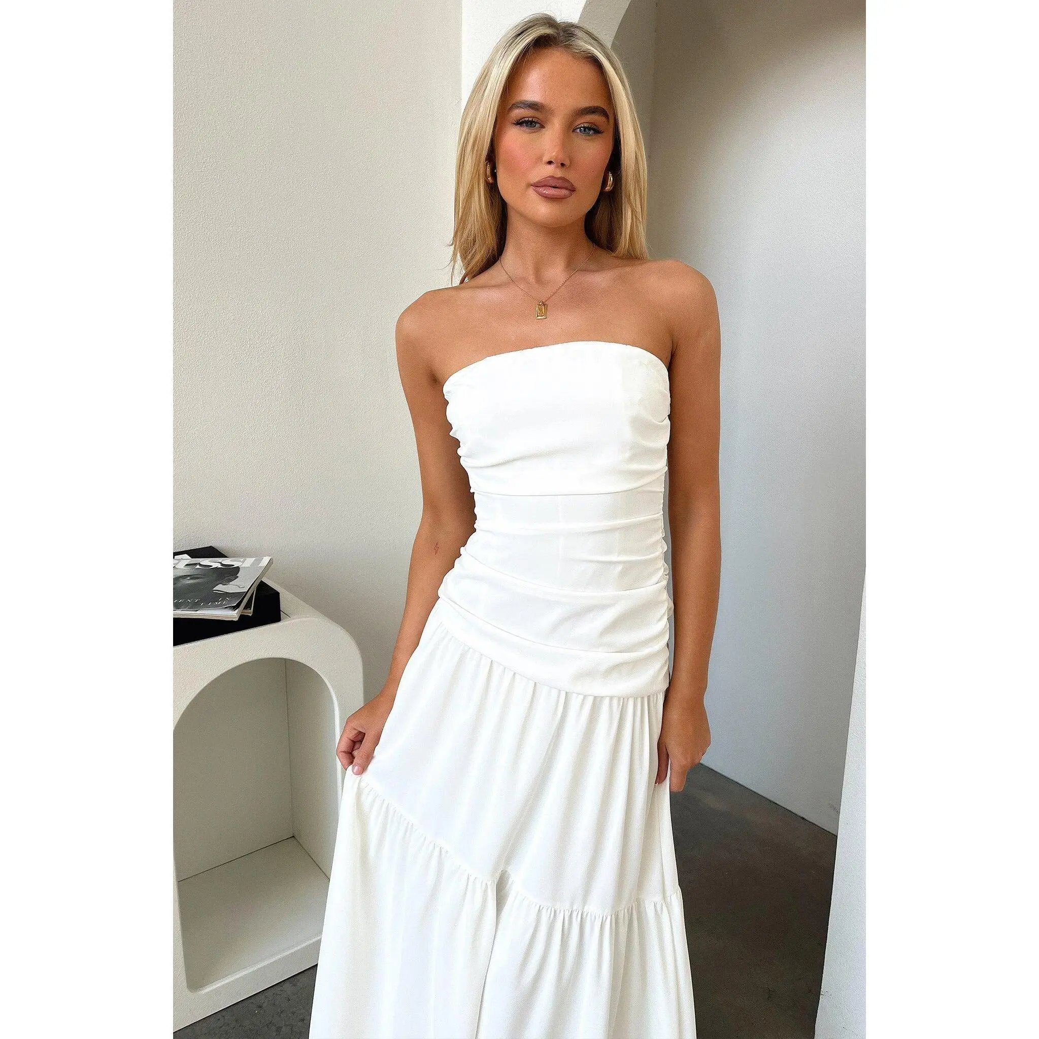 Thats So Fetch Women's Charlotte Polyester Maxi Dress - Stretchy with Ruched Sides and Flowy Skirt for Resort Wear & Going Out, Casual, Strapless