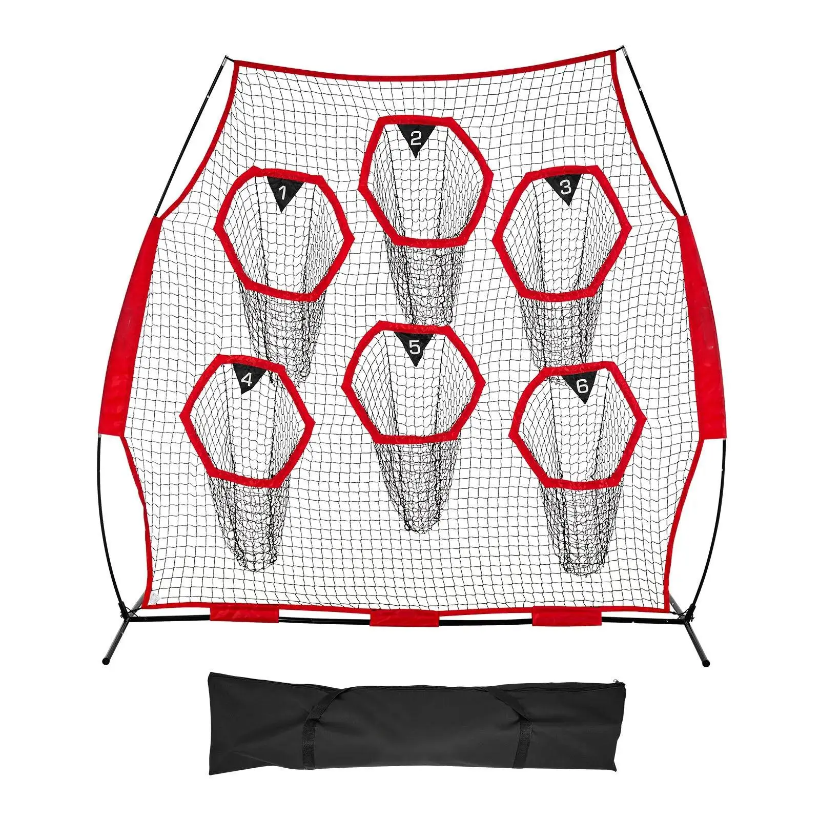 8 x 8 FT Football Throwing Training Net, QB Throwing Accuracy Practice Net with 6 Target Pockets, High-Density 1.75inch Knotless Polyester Mesh Net, Weather Resistant Training Net with Reinforced Straps & Portable Carry Case for Football Passing Drills