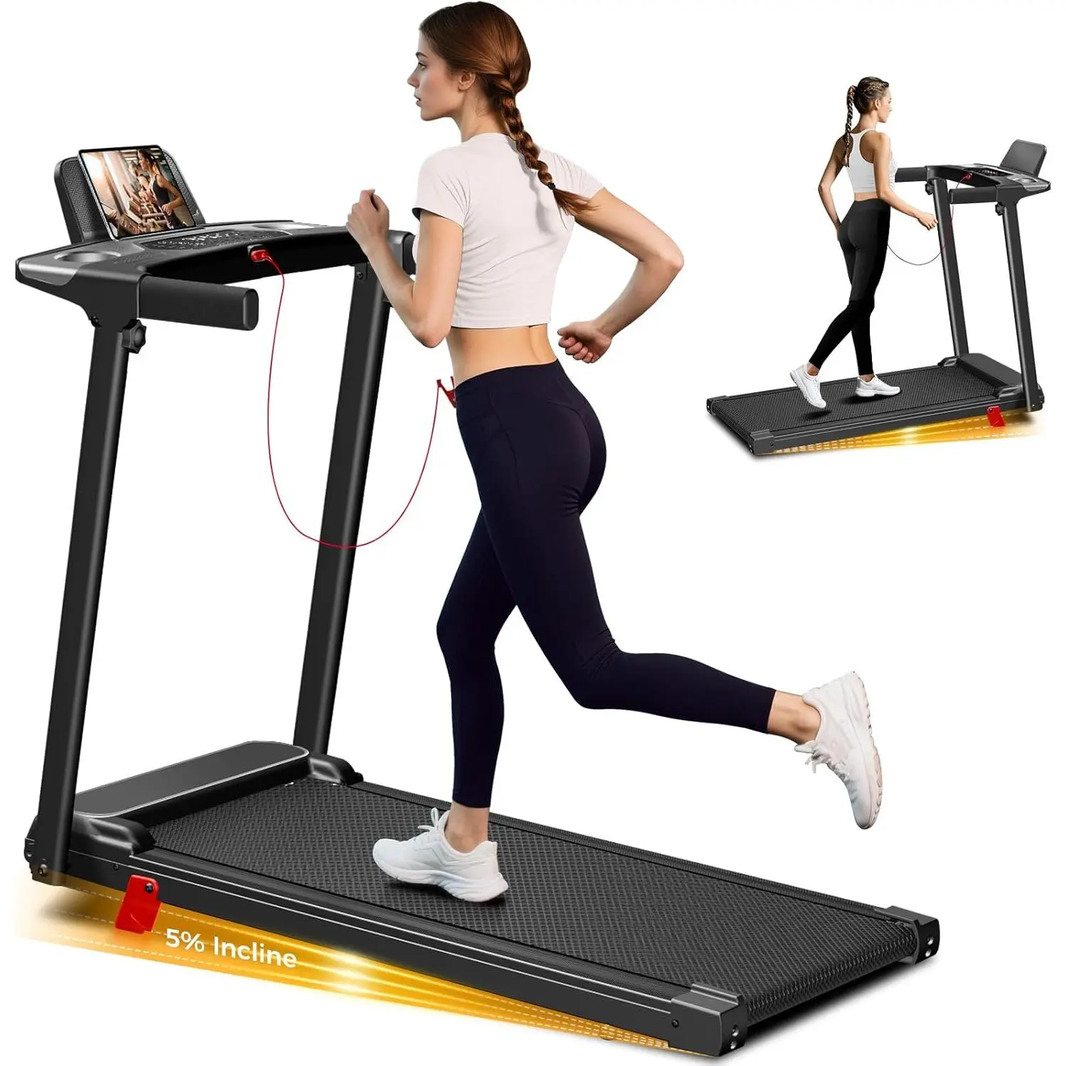 Portable Treadmill with Incline, 3.0HP Walking Pad with Handle Bar, 3 ...