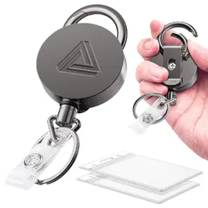 2 Pack Heavy Duty Metal Retractable Badge Holder Reel with Belt Clip Key Ring and Waterproof Vertical Clear ID Card Holder, 31 inches Strong Pull Cord