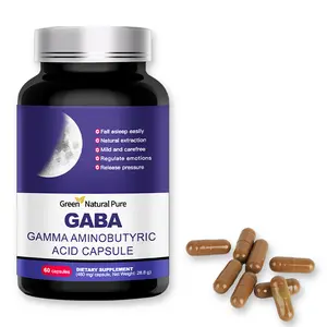 Green Natural Pure Gamma-Aminobutyric Acid (GABA) Natural Sleep Support Capsules — 60-Count / Take 2 Capsules Daily Before Bedtime (Melatonin-Free)
