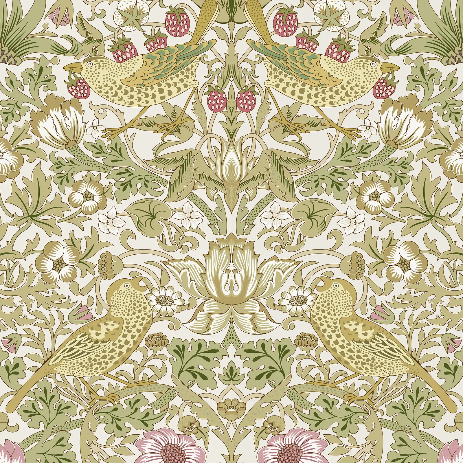 William Morris Peel and Stick Wallpaper 17.3 x 240in Vintage Floral Birds Strawberry Wall Paper Self Adhesive Removable Botanical Waterproof Contact Paper for Bedroom Kitchen Cabinets