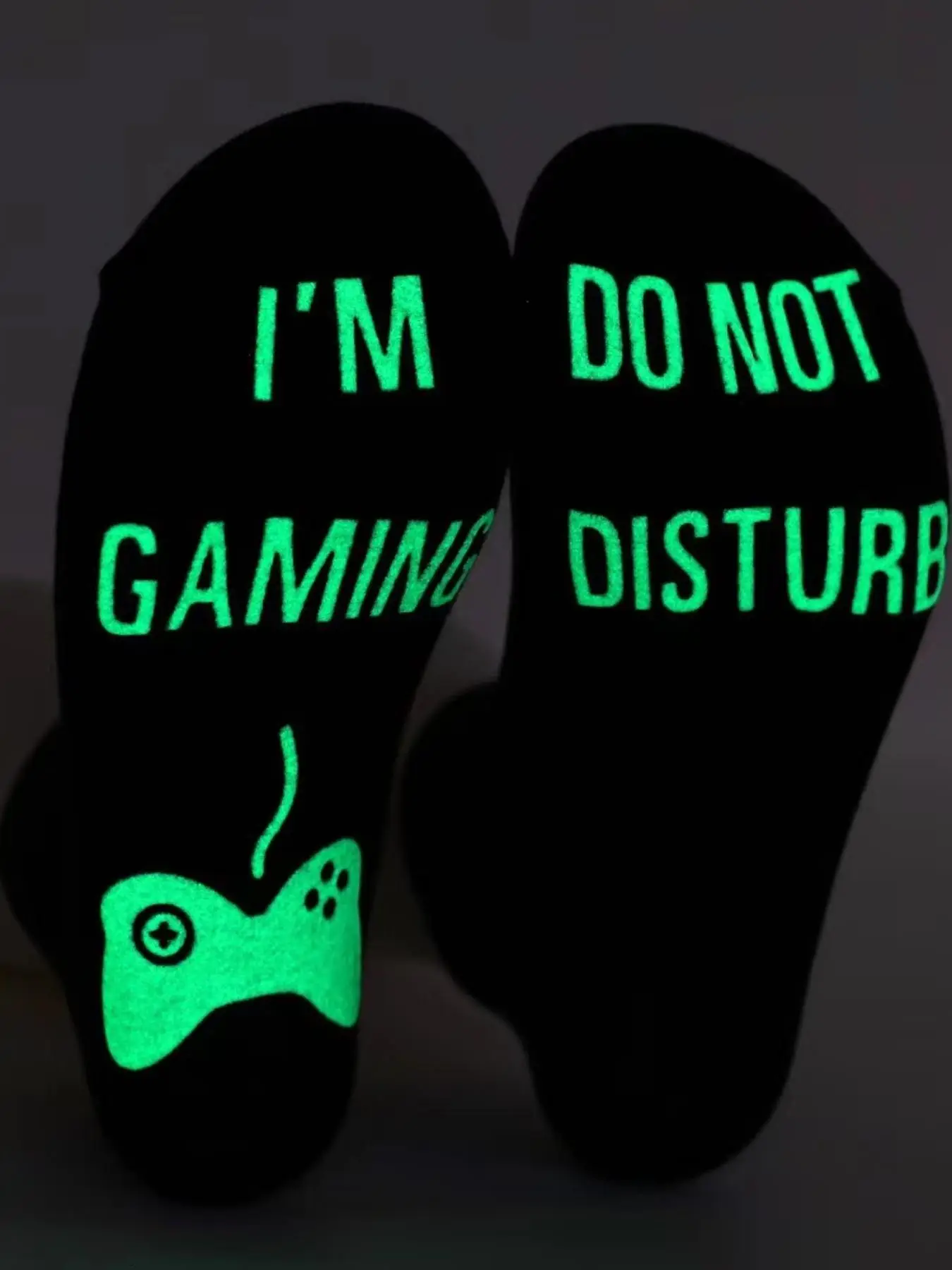 Men's Letter Print Glow in the Dark Crew Socks, Casual Comfort Streetwear Socks For All Seasons, Mid Calf Socks For Daily Wear