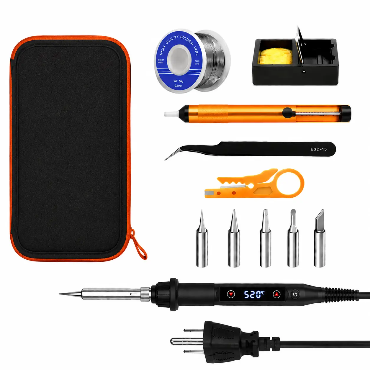 80W Soldering Iron Kit with LCD Digital Temperature Control, 15s Fast Heating Electric Soldering Tool (356-968℉), 5 Soldering Tips, Solder Wire, Desoldering Pump, Stand & Tweezers for Electronics Repair