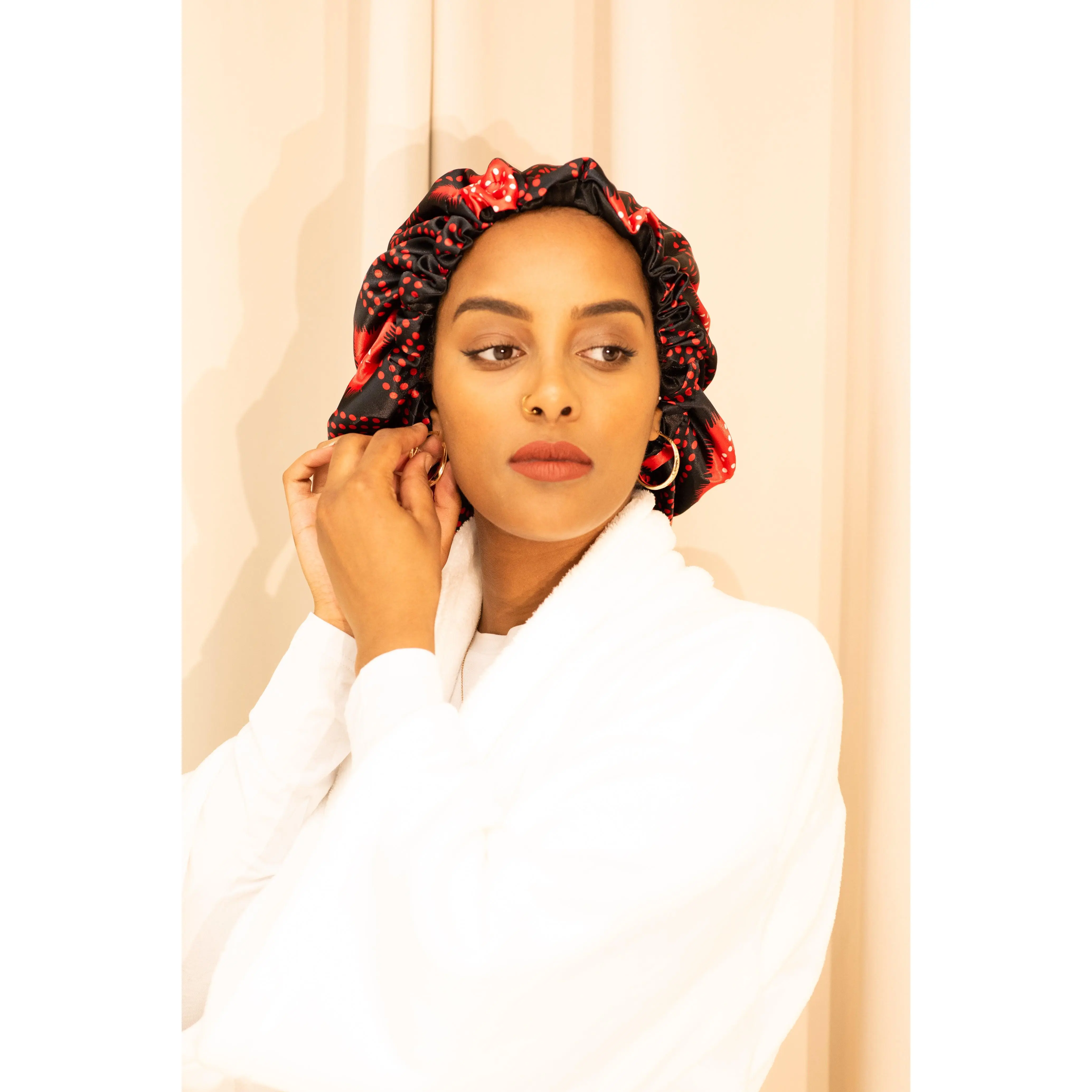 Women's Adjustable Shash Print Satin Bonnet Hat - Sleeping, Reversible, Satin Headband Style, Smooth Elastic Fashion Accessory for Haircare & Heatless Protection, Sleeping Bonnet, Reversible Bonnet Hats