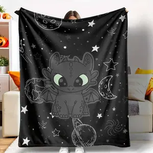 Cartoon Dragon Flannel Blanket Night Fury Impression Lightweight Cozy Warm Softest Touch Ideal for Bed Sofa Couch Living Room Decor Gift for Birthday Halloween Thanksgiving