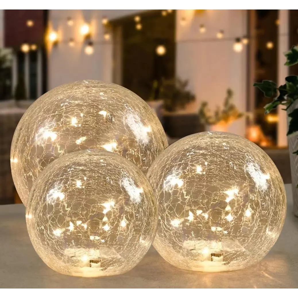 Crackle Globe LED Nightlight - Battery-Operated Orb-Shape Round Lamp with Ambient & Warm Lighting, Festive Christmas Holiday Decor for Indoor Living Room (No Timer)