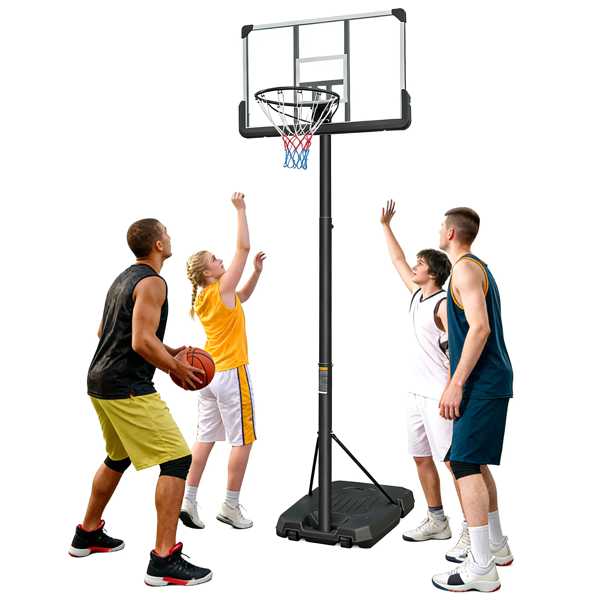 Portable Basketball Hoop System for Kids & Adults, 42-in UV-Resistant Backboard, Height-Adjustable Outdoor Stand with Polyester Net for Daily Shooting Practice, Wheels, Children