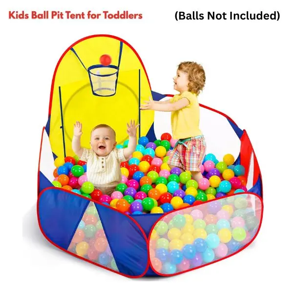 Kids Ball Pit Tent for Toddlers – 4FT Pop Up Playhouse with Basketball Hoop, Crawl Playpen & Zipper Storage Bag, Large Indoor/Outdoor Baby Ball Pit (Balls Not Included)